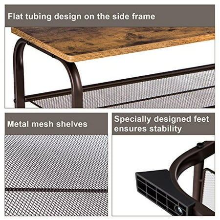 Industrial Design Accent Furniture for Entryway 3-Tier Shoe Rack Living Room Hazelnut Brown and Black ULBS073B03 Storage Shelves with Seat Steel Frame Hallway VASAGLE Shoe Bench